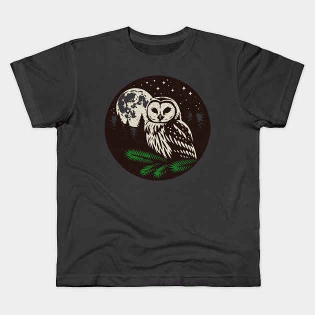 Owl at Night Kids T-Shirt by JSnipe